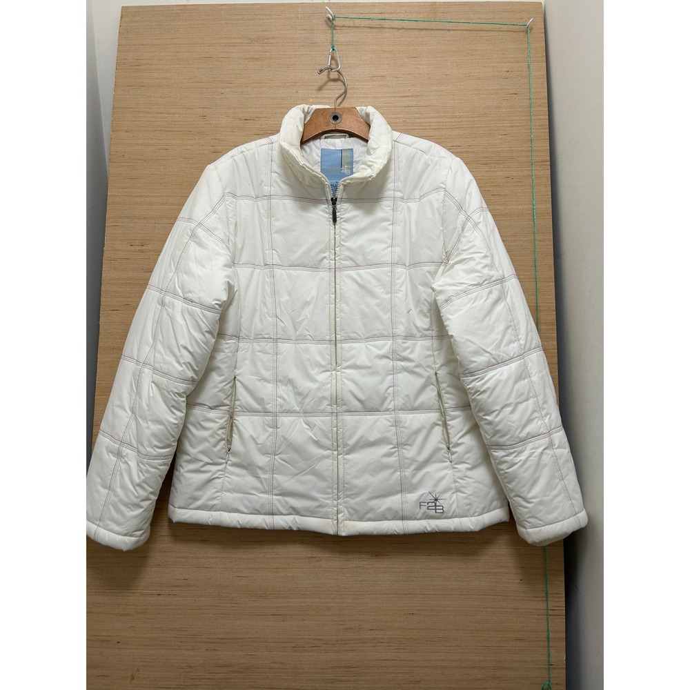 Free Country Free2B Womens XL White Puffer Jacket Grid Stitch Full Zip Mock Neck